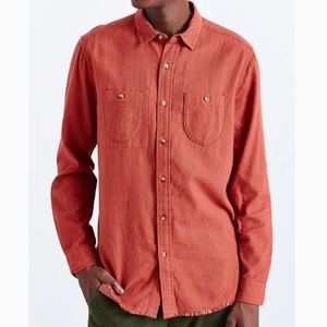 Koto Urban Outfitters Frayed Raw Hem Button Down Long Sleeve Shirt Burnt Orange